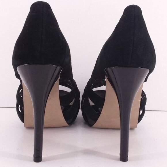 Steve Madden Loyally Heels Black Suede/Patent Platform Peep-Toe Heels - Picture 2 of 2